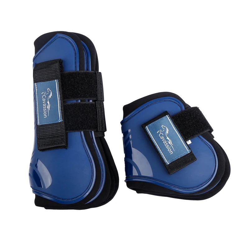 Botas de equitación con protección para los tendones y menudillos del caballo, botas abiertas por delante para ofrecer protección a las patas traseras.