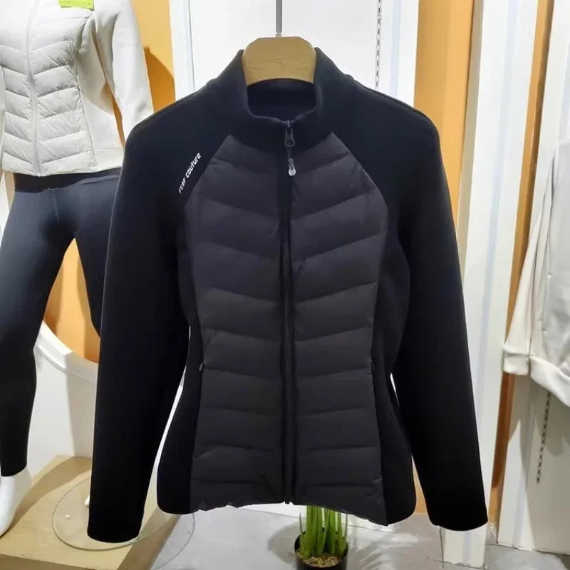 Chaquetas de plumas para mujer para montar a caballo, cortavientos, ligeras y cálidas, color blanco, con relleno de pato.