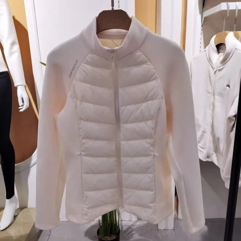 Chaquetas de plumas para mujer para montar a caballo, cortavientos, ligeras y cálidas, color blanco, con relleno de pato.