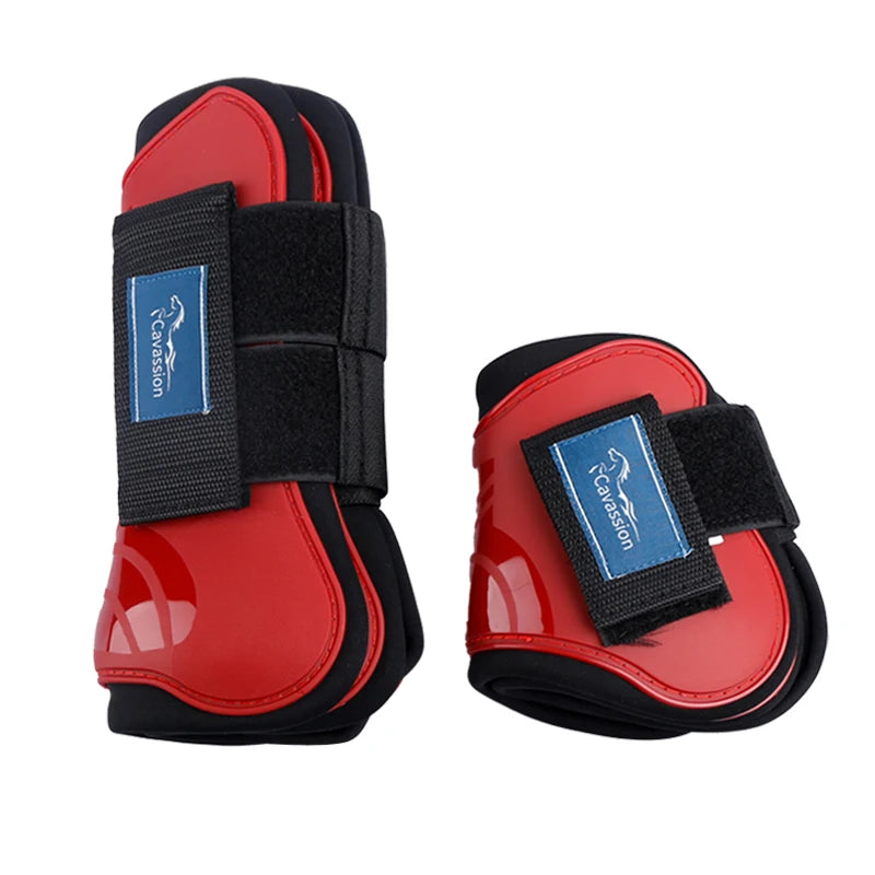 Botas de equitación con protección para los tendones y menudillos del caballo, botas abiertas por delante para ofrecer protección a las patas traseras.