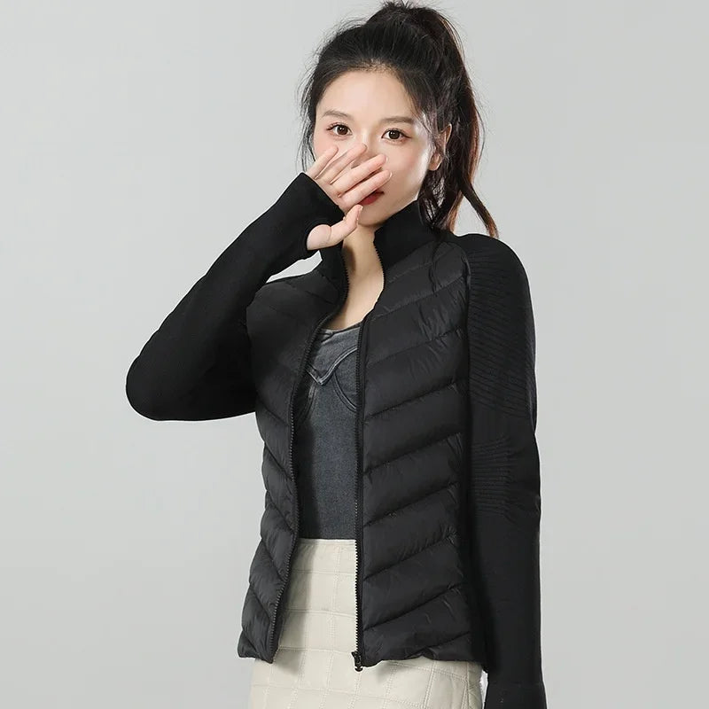 Chaquetas de plumas para mujer para montar a caballo, cortavientos, ligeras y cálidas, color blanco, con relleno de pato.