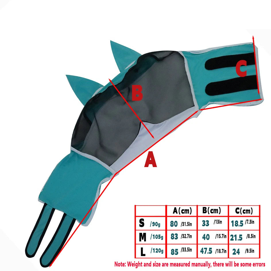 Capucha antimosquitos para caballos, máscara transpirable multitamaño para caballos, adecuada para caballos pequeños, medianos y grandes, pegada para prevenir la entrada de mosquitos.