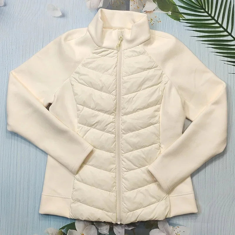 Chaquetas de plumas para mujer para montar a caballo, cortavientos, ligeras y cálidas, color blanco, con relleno de pato.